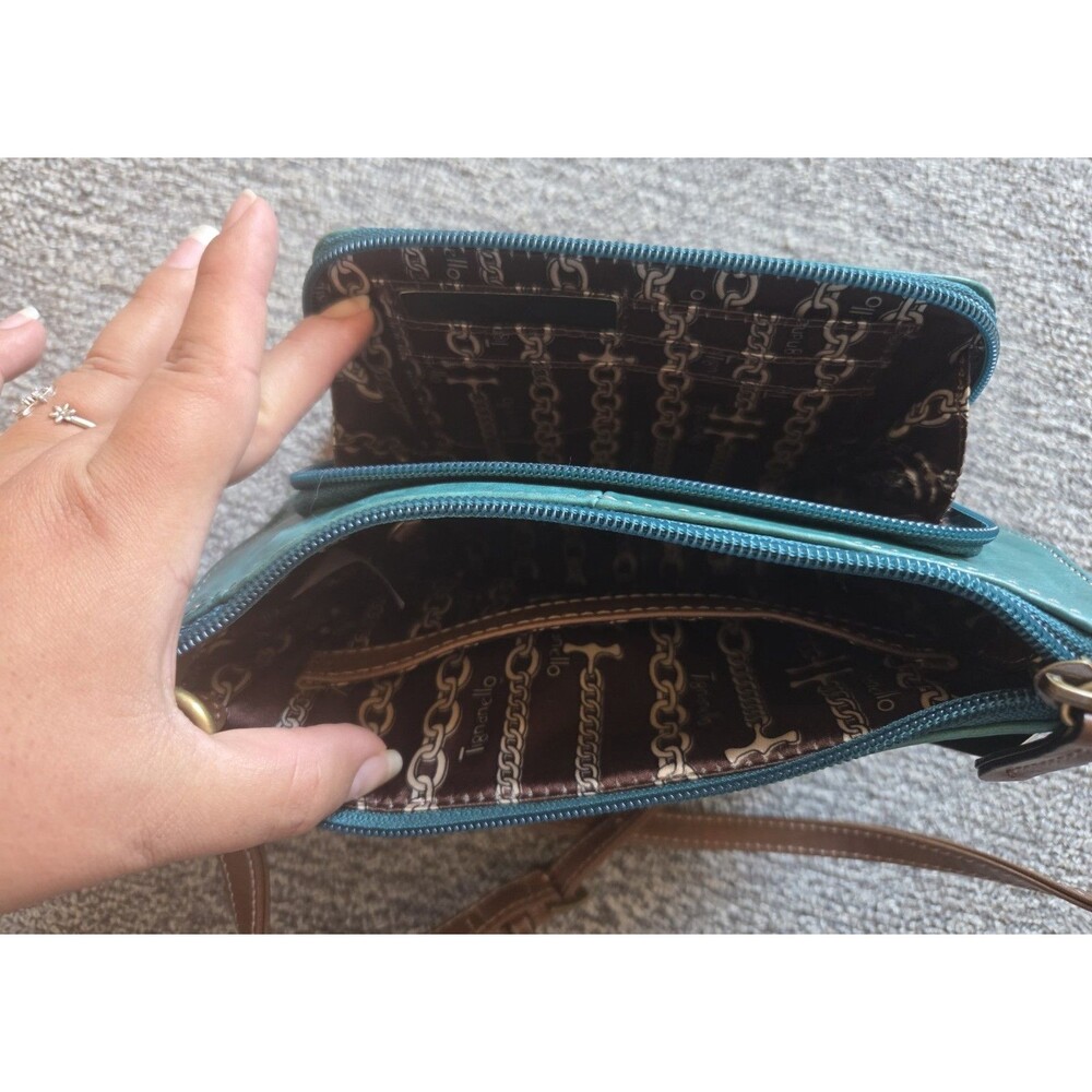 Tignanello Leather Crossbody, Dark Turquoise, NEW with Defects. - Picture 5 of 8